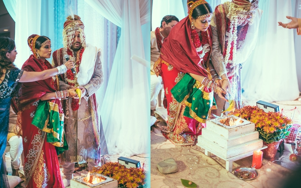 Indian wedding ceremony with bride and groom