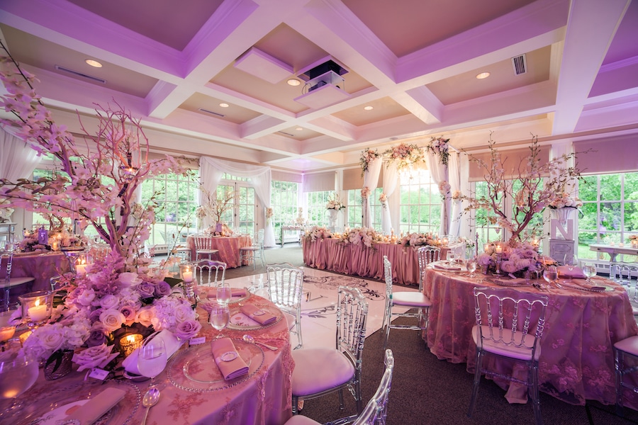 wedding reception decor and up lighting
