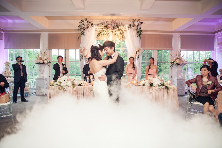 bride and groom First Dance in dry ice